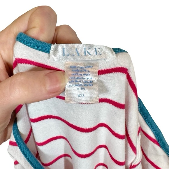 LAKE Pajamas Pima Long Sleeve Scoop Neck Top In Ruby Breton Stripe - Picture 8 of 8